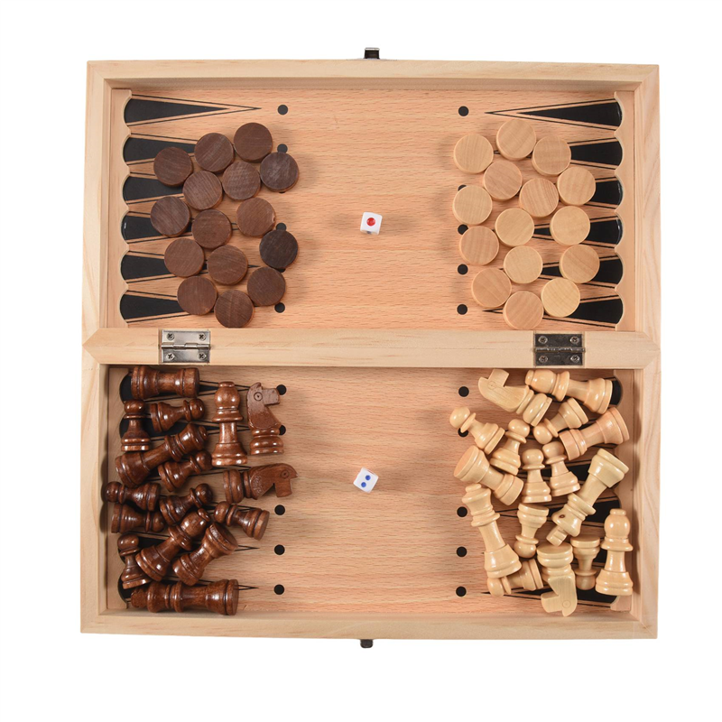 Chess Set Wooden - 3 In 1 Wooden International Chess