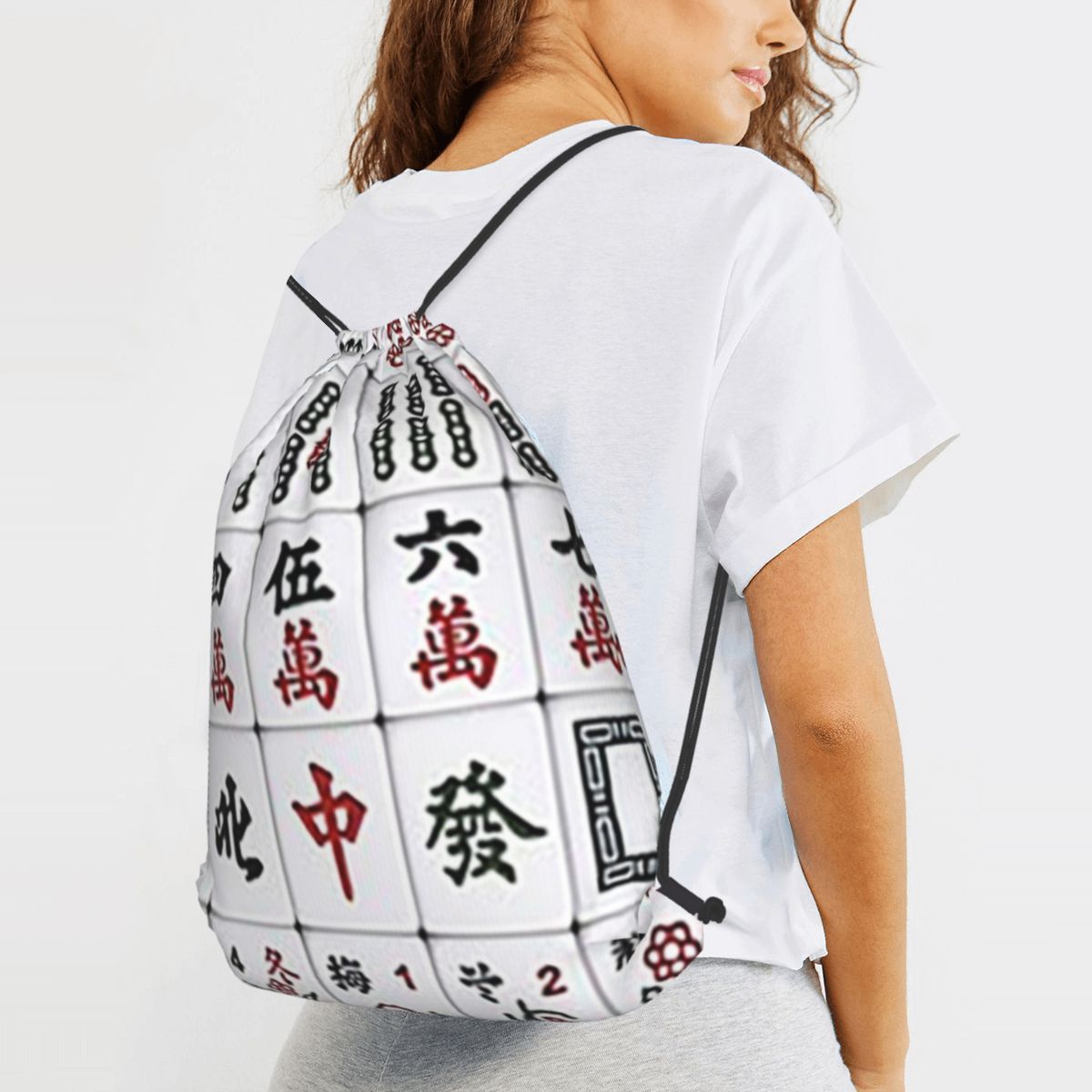 Mahjong Tile Pattern Backpacks - Tile Bag Drawstring บทวิจารณ์และราคา
