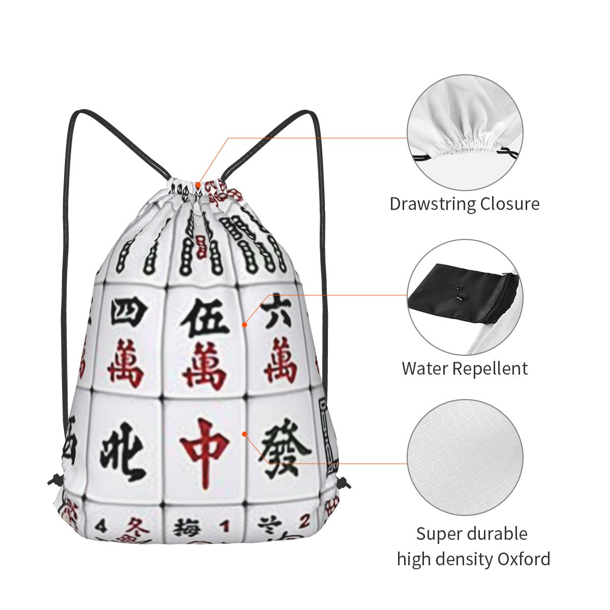 Mahjong Tile Pattern Backpacks - Tile Bag Drawstring บทวิจารณ์และราคา
