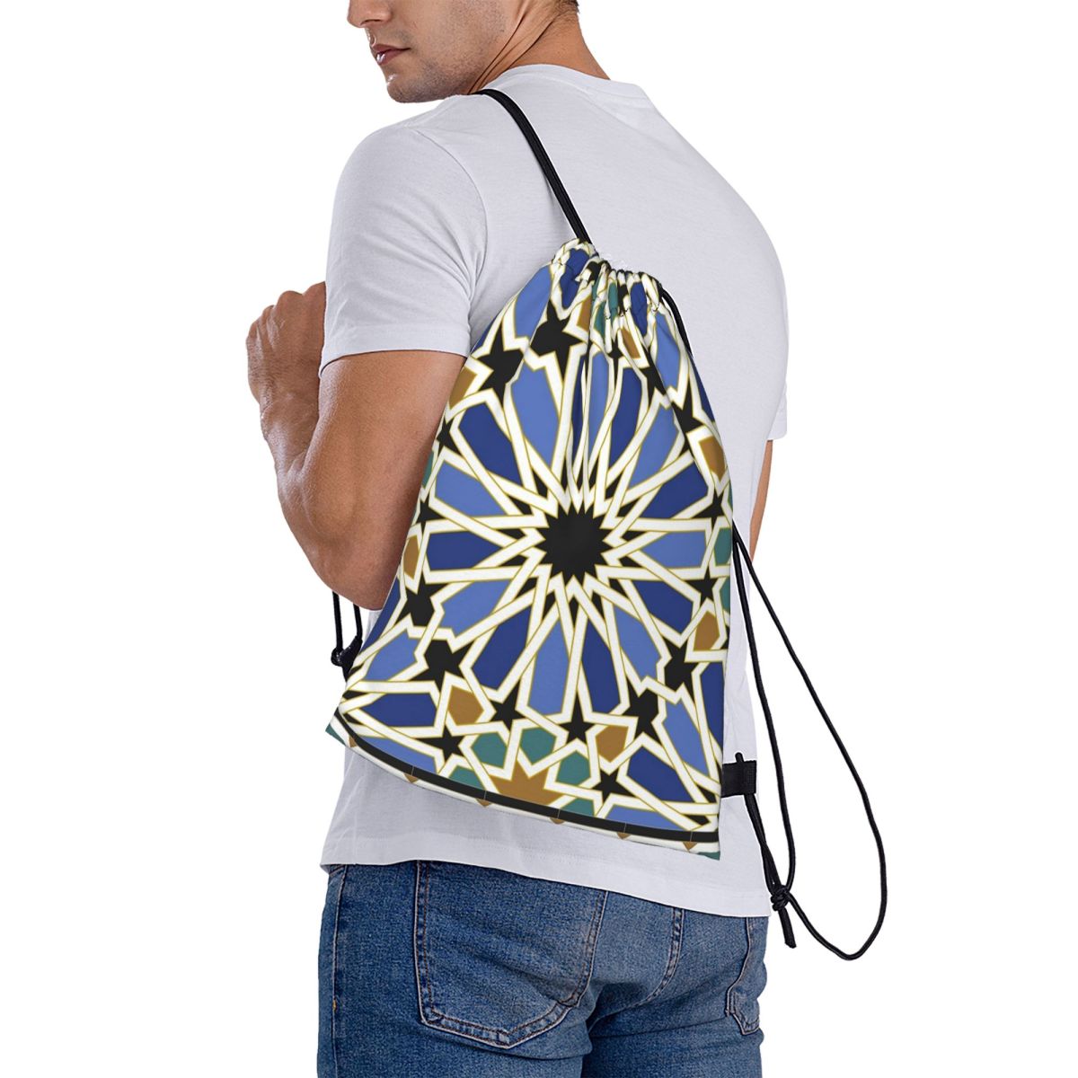 Arabic Tile I Backpacks Multi- - Tile Bag Drawstring บทวิจารณ์และราคา