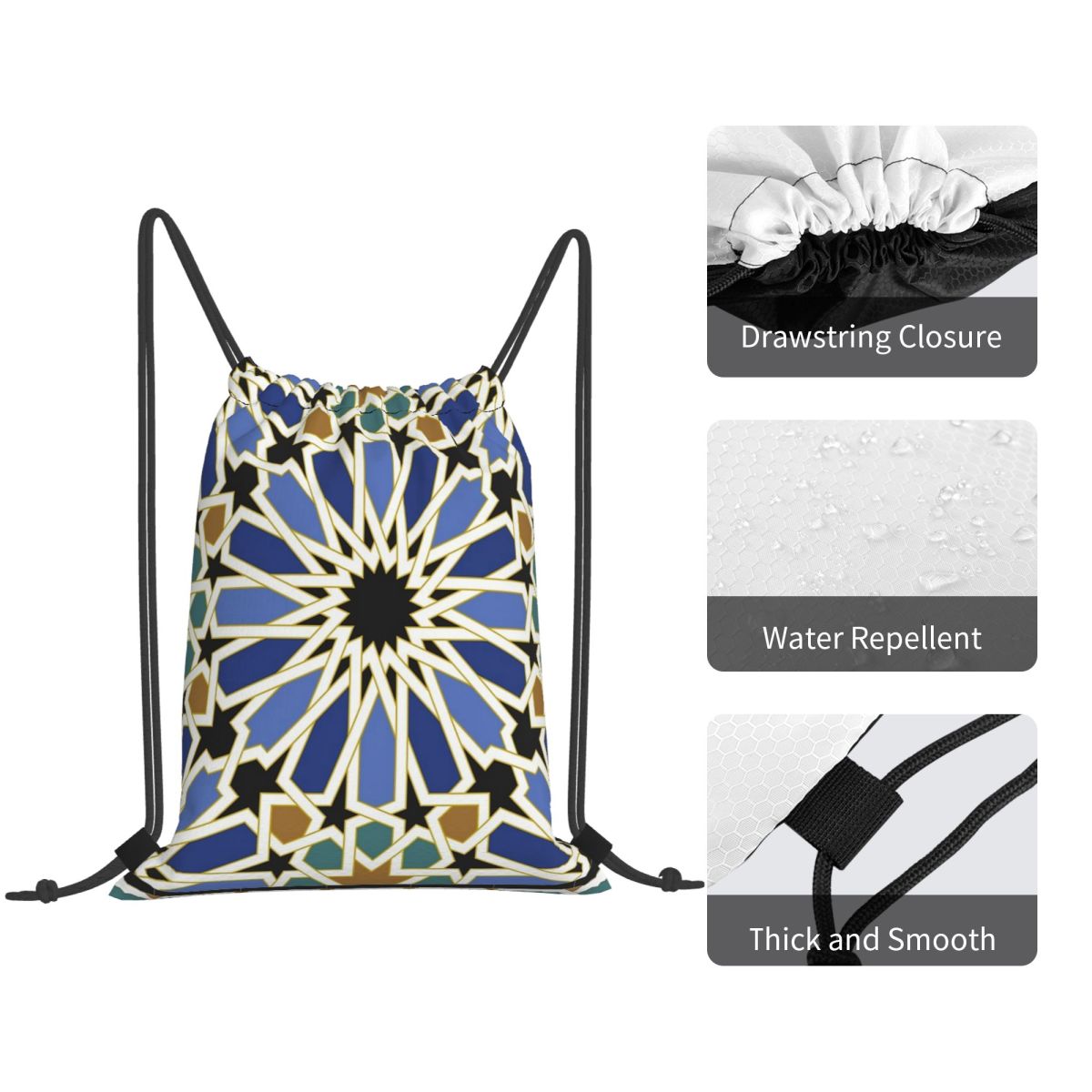 Arabic Tile I Backpacks Multi- - Tile Bag Drawstring บทวิจารณ์และราคา