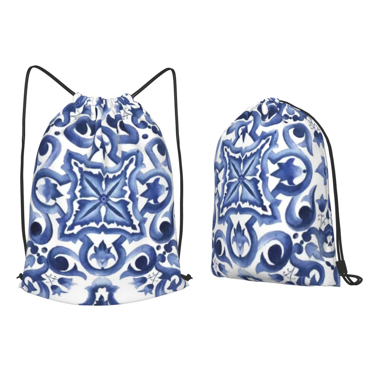 Blue Ornate Floral Mediterrane - Tile Bag Drawstring บทวิจารณ์และราคา