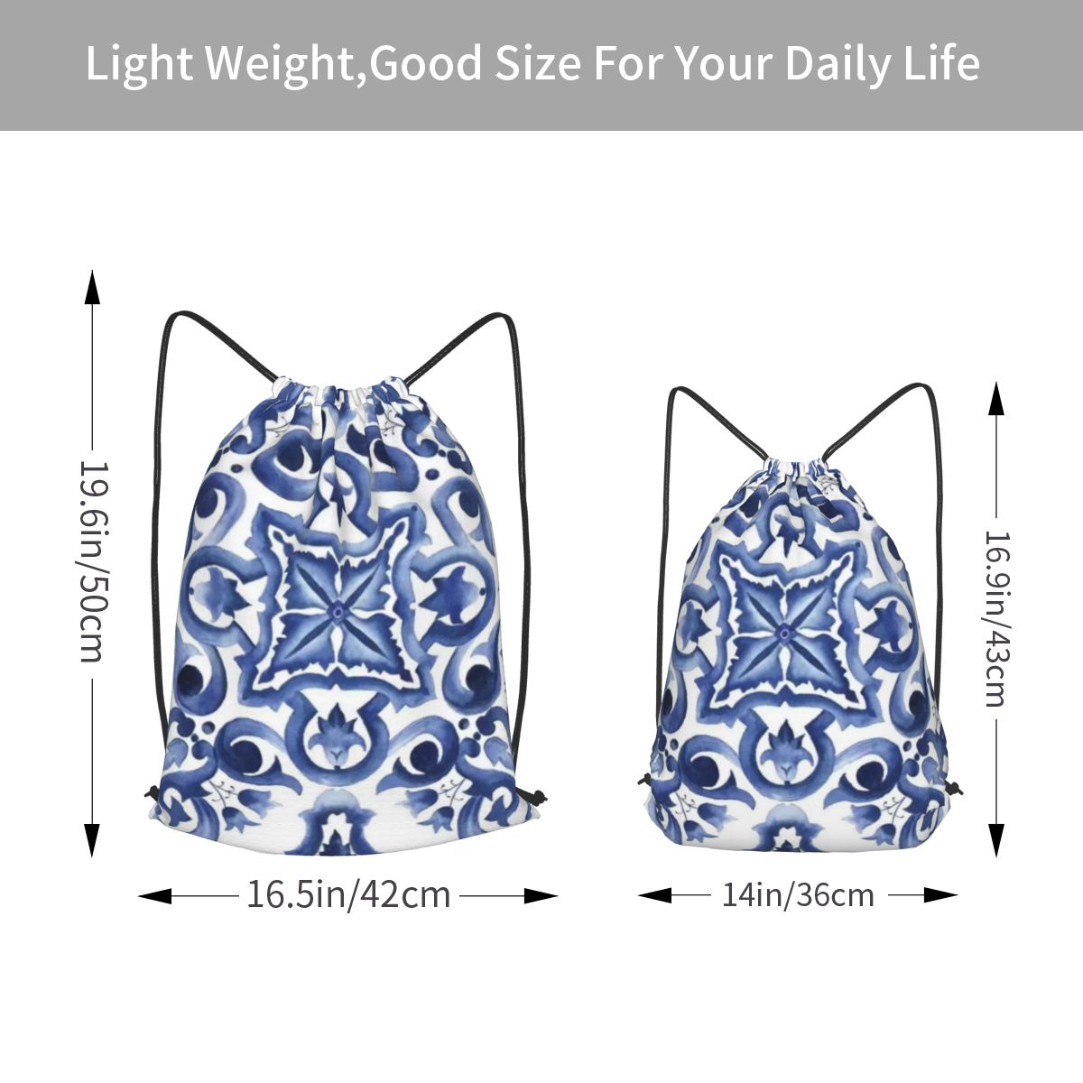 Blue Ornate Floral Mediterrane - Tile Bag Drawstring บทวิจารณ์และราคา