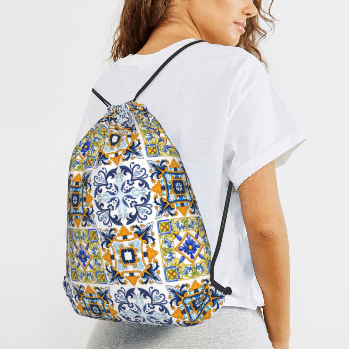 Copy Of Sicilian Tiles,mediter - Tile Bag Drawstring บทวิจารณ์และราคา