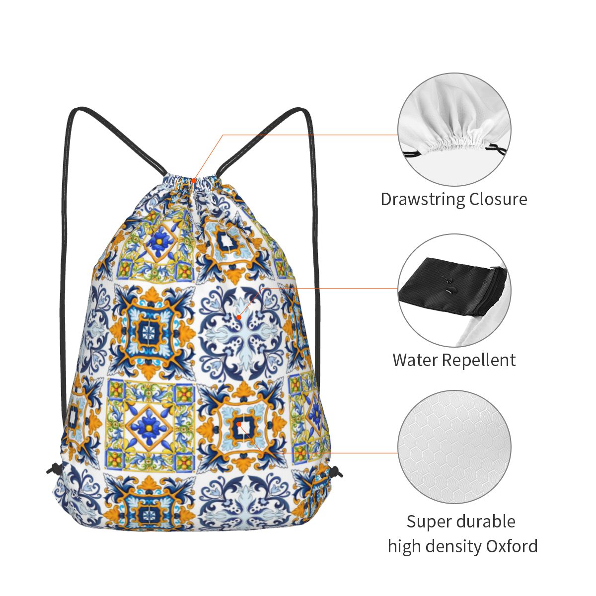 Copy Of Sicilian Tiles,mediter - Tile Bag Drawstring บทวิจารณ์และราคา