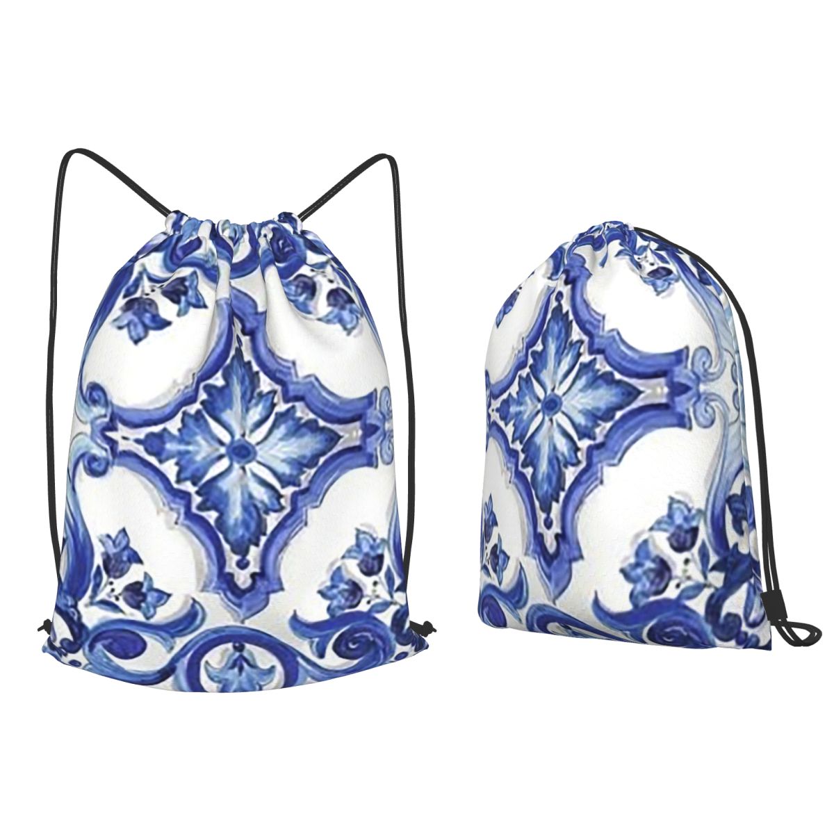 Blue Ornate Floral Mediterrane - Tile Bag Drawstring บทวิจารณ์และราคา