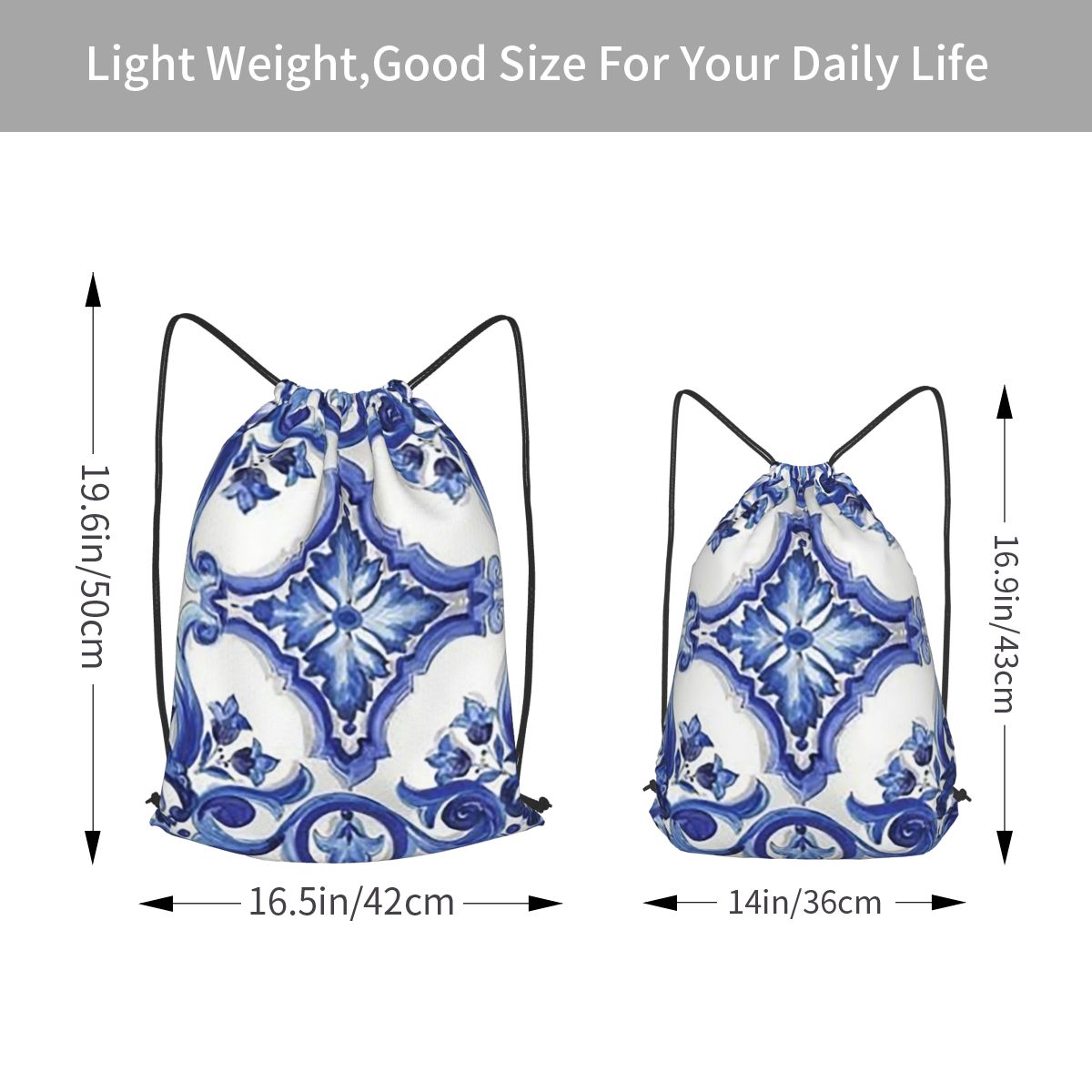 Blue Ornate Floral Mediterrane - Tile Bag Drawstring บทวิจารณ์และราคา