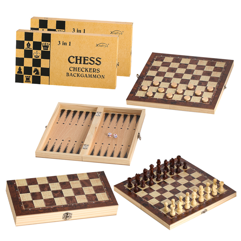 Wooden 3-in-1 Checkers Backgam - Chess Set Wooden บทวิจารณ์และราคา