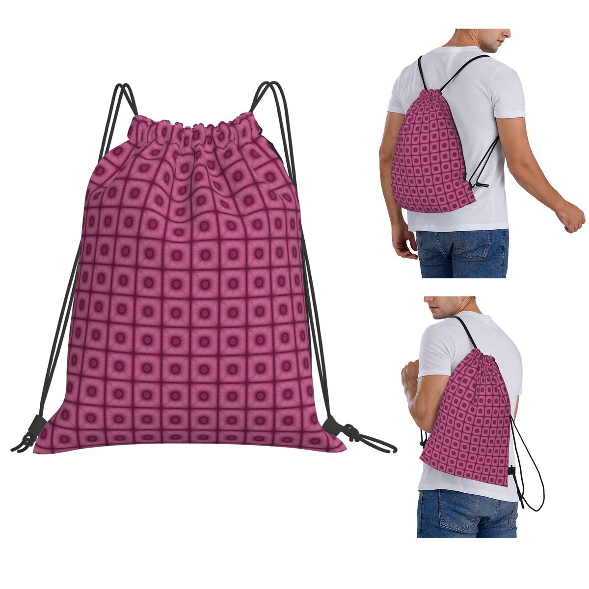 Poof Tile In Cherry Color Back - Tile Bag Drawstring บทวิจารณ์และราคา