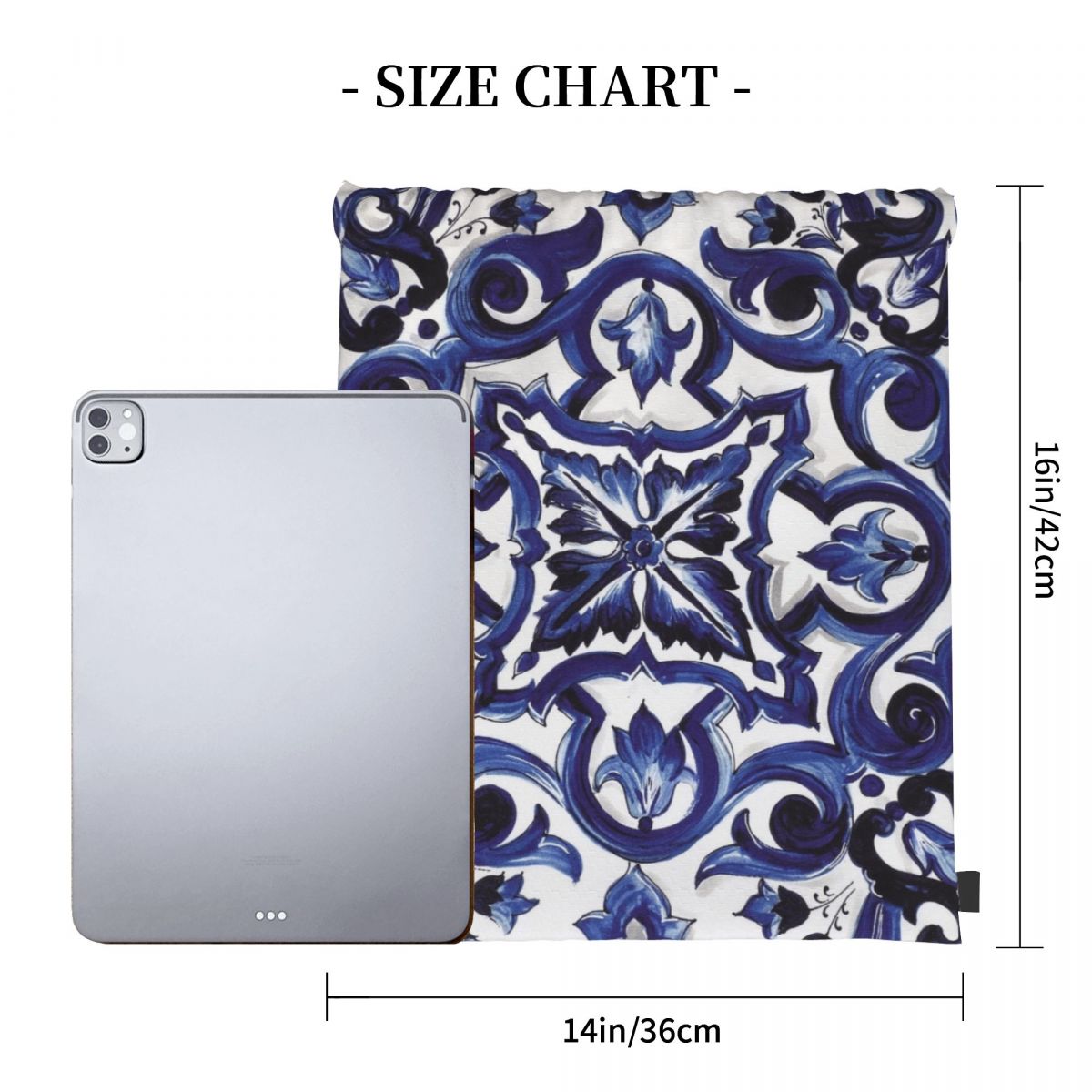 Blue Ornate Floral Mediterrane - Tile Bag Drawstring บทวิจารณ์และราคา