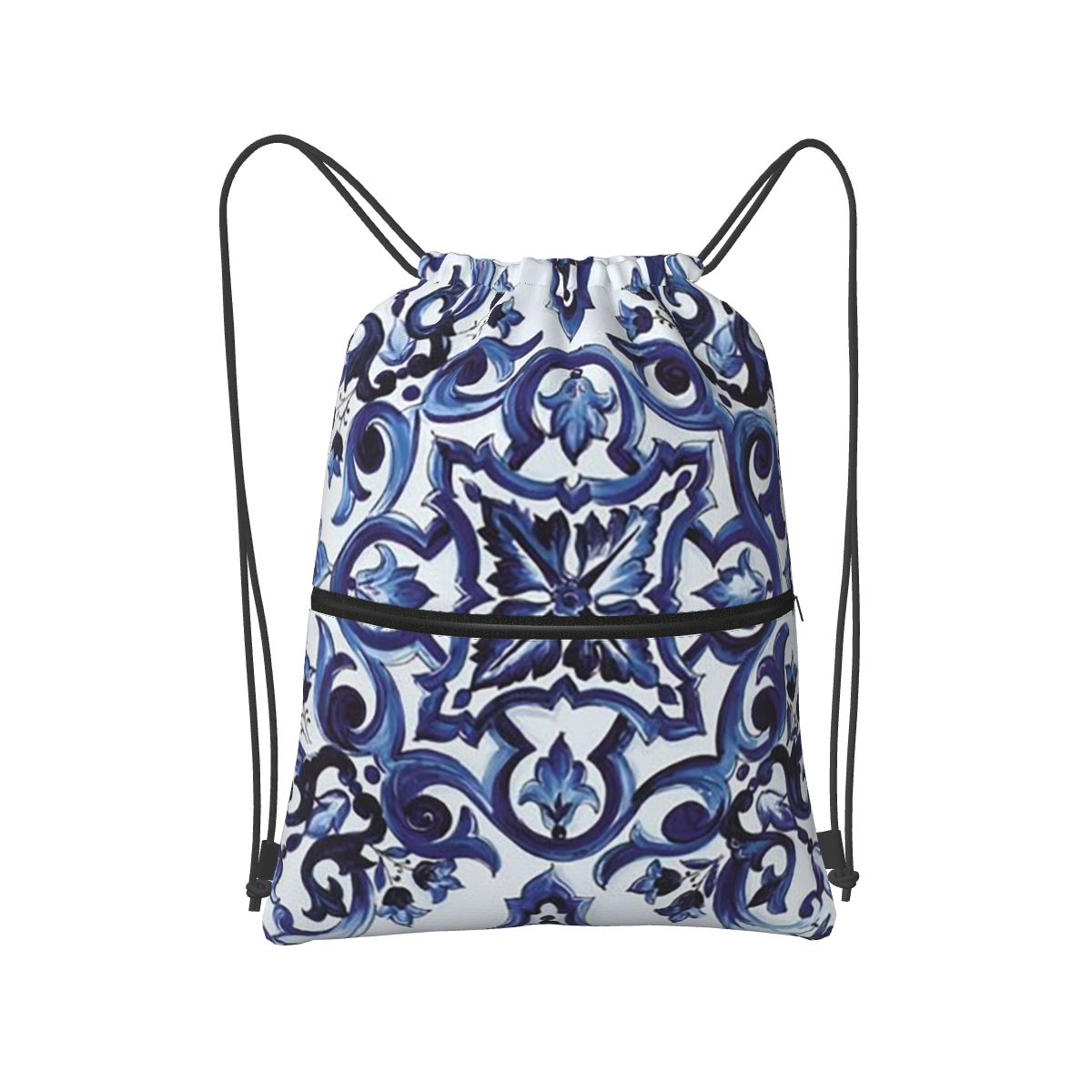 Blue Ornate Floral Mediterrane - Tile Bag Drawstring บทวิจารณ์และราคา