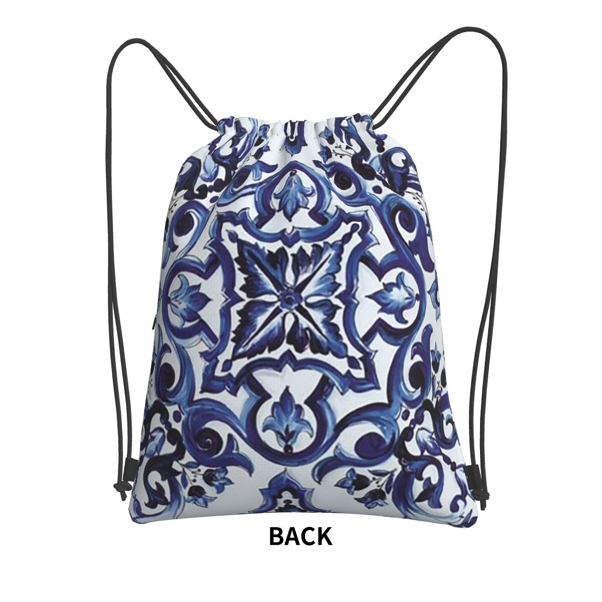 Blue Ornate Floral Mediterrane - Tile Bag Drawstring บทวิจารณ์และราคา