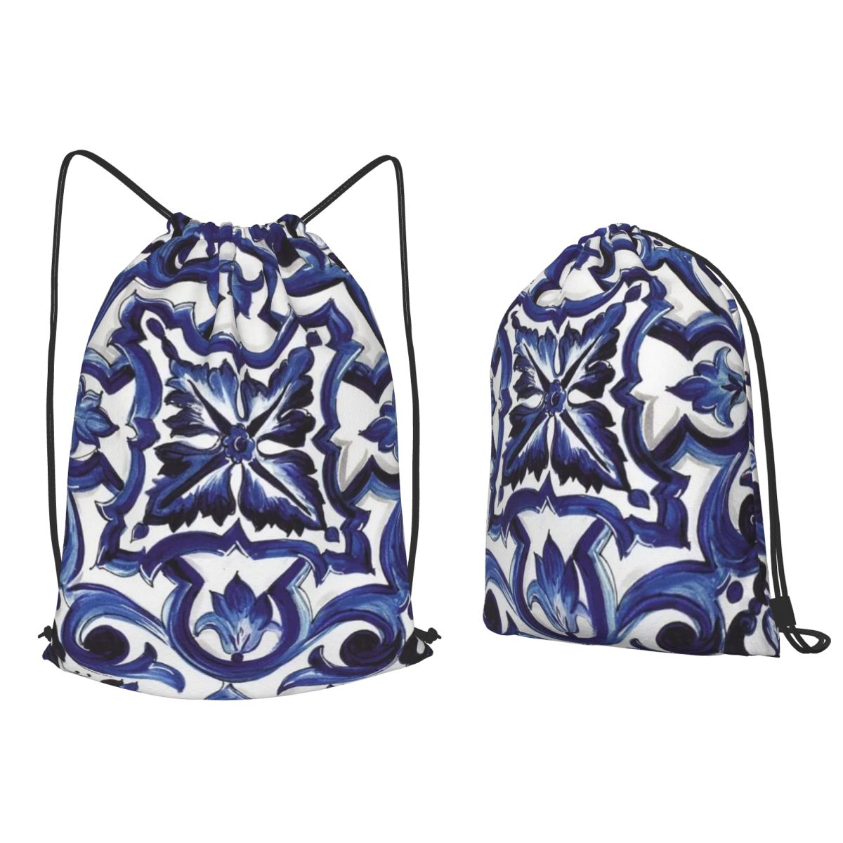 Blue Ornate Floral Mediterrane - Tile Bag Drawstring บทวิจารณ์และราคา