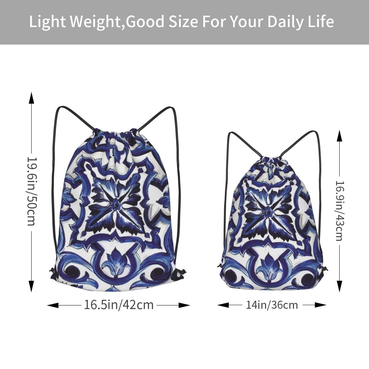 Blue Ornate Floral Mediterrane - Tile Bag Drawstring บทวิจารณ์และราคา