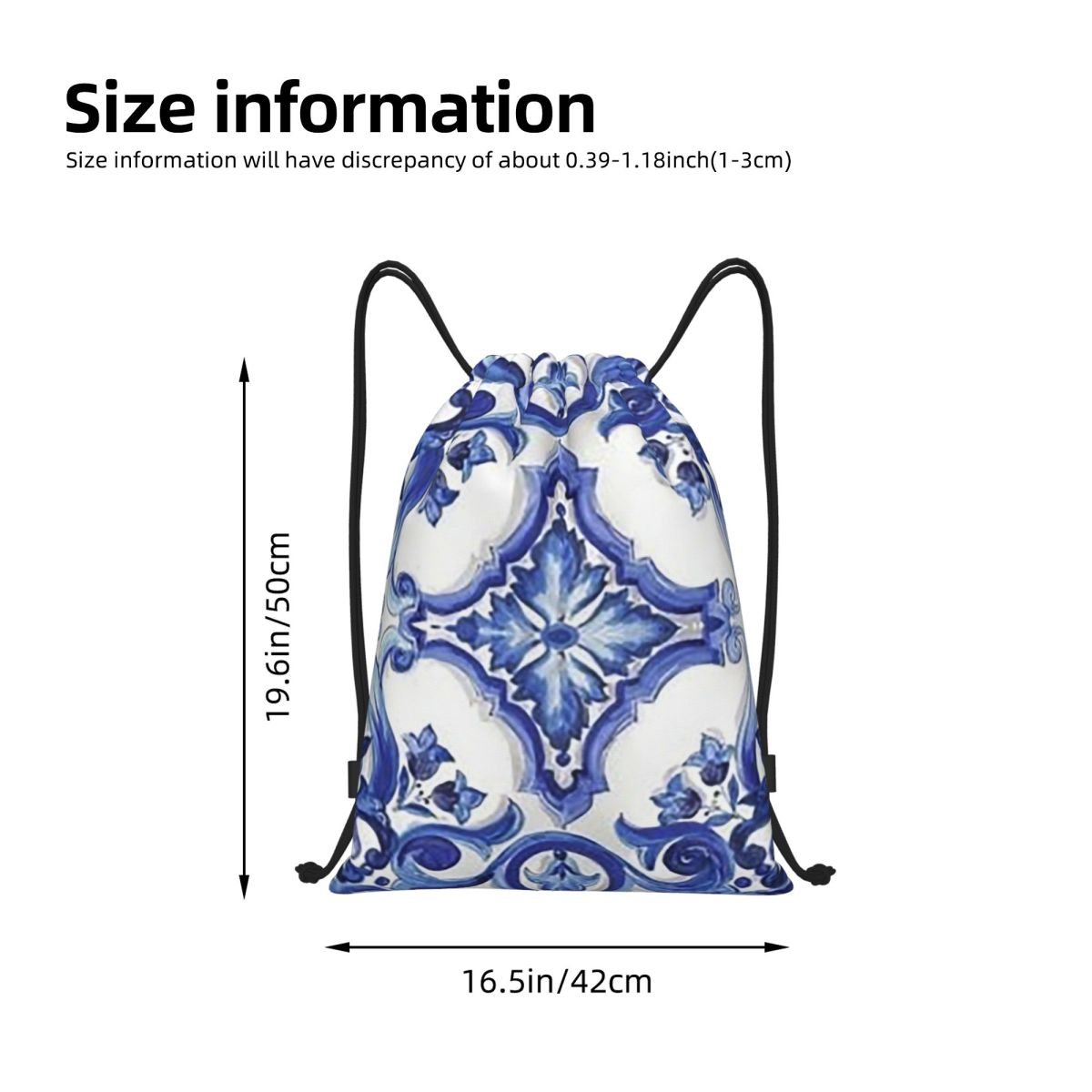 Blue Ornate Floral Mediterrane - Tile Bag Drawstring บทวิจารณ์และราคา