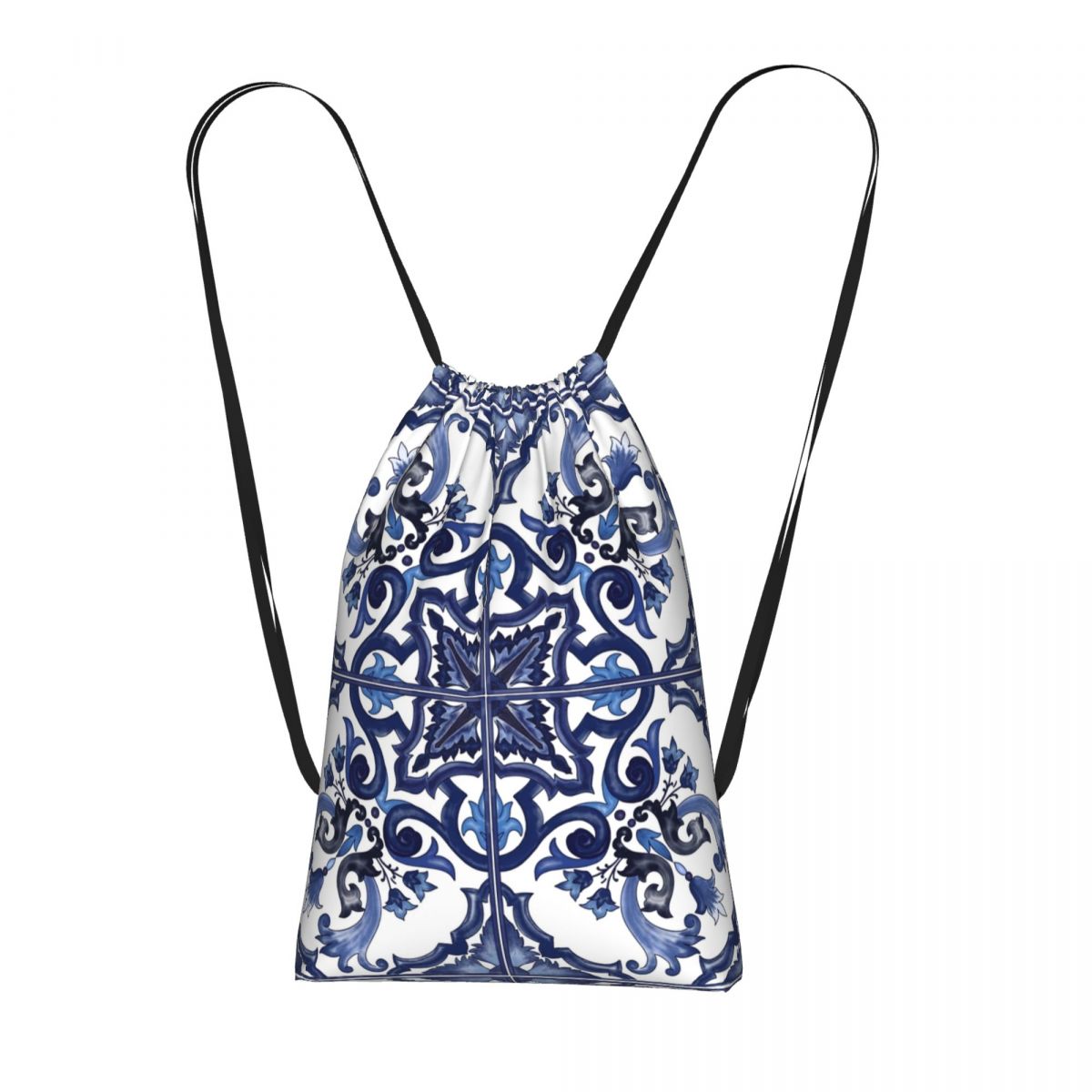 Blue Ornate Floral Mediterrane - Tile Bag Drawstring บทวิจารณ์และราคา