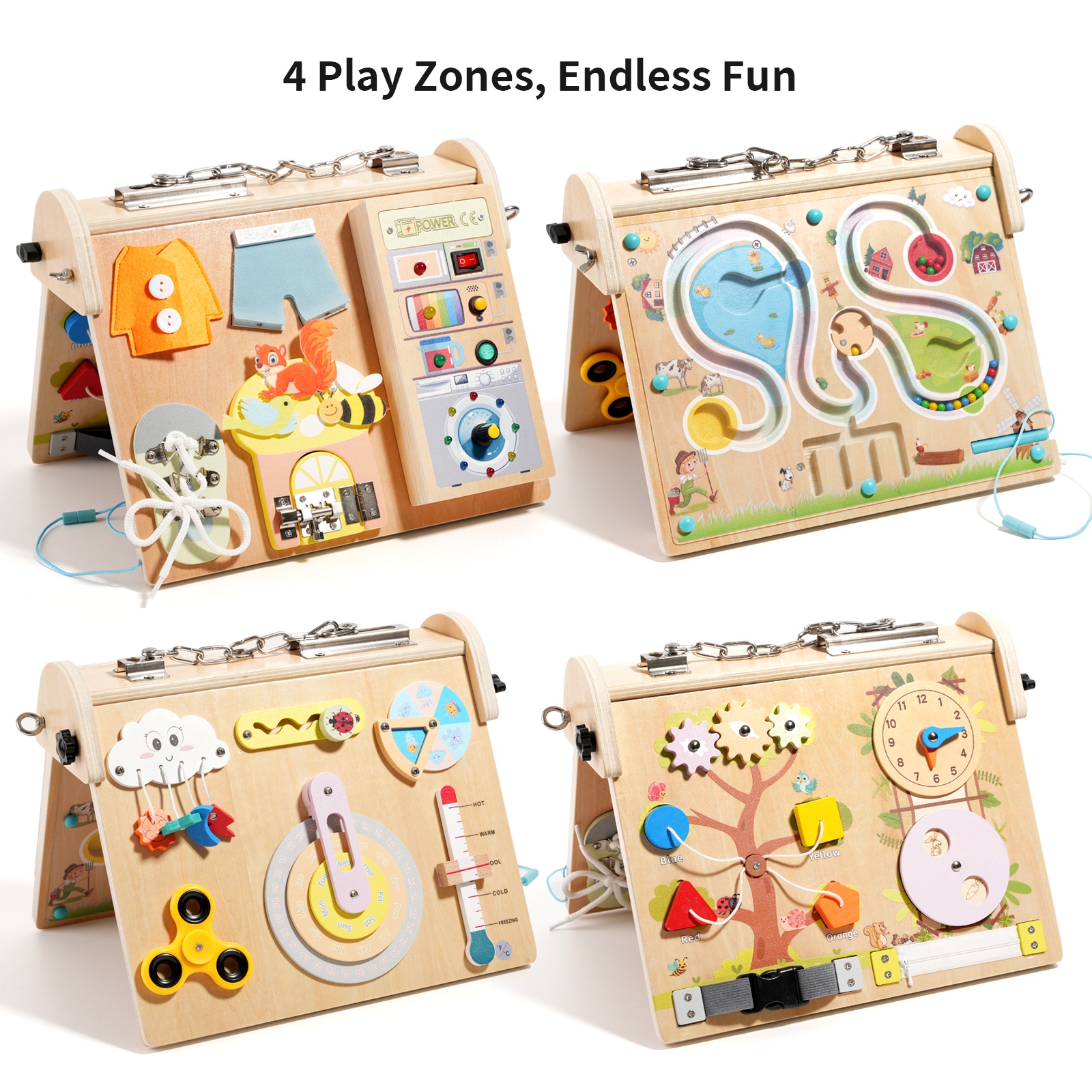 Wooden 4-in-1 Busy Board with  - Board Game Education บทวิจารณ์และราคา