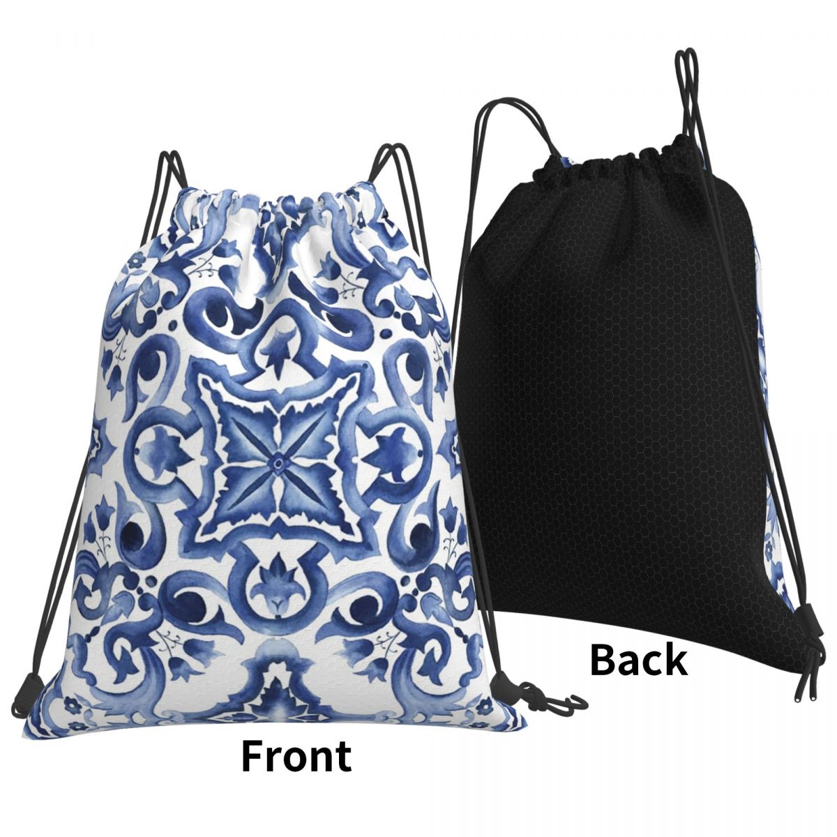 Blue Ornate Floral Mediterrane - Tile Bag Drawstring บทวิจารณ์และราคา