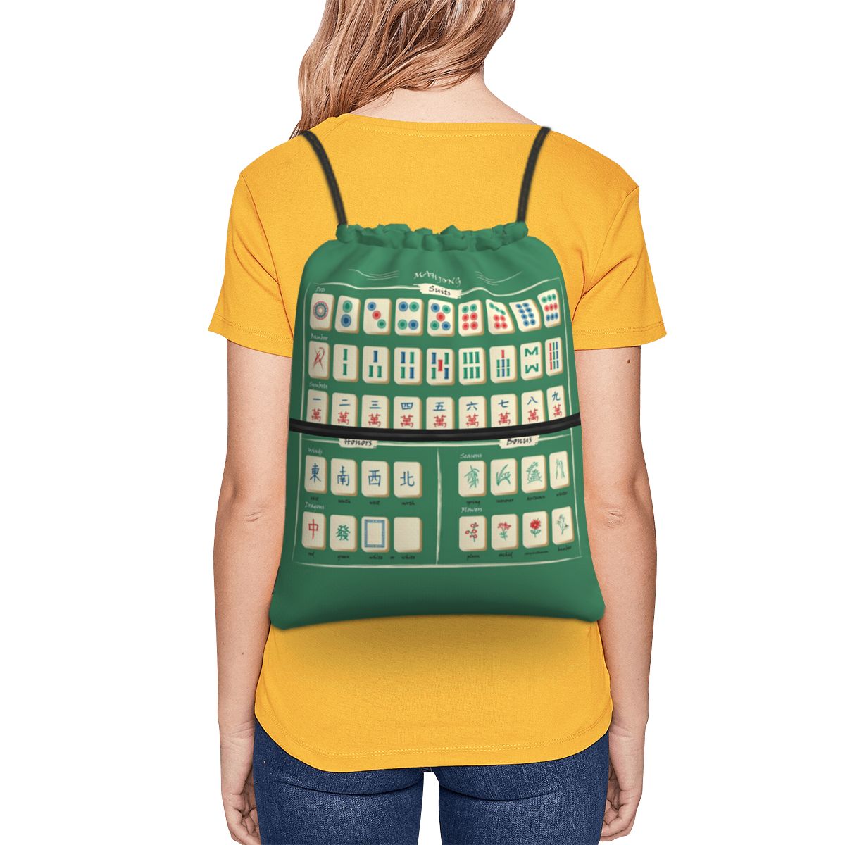Mahjong Tile Pattern Backpacks - Tile Bag Drawstring บทวิจารณ์และราคา