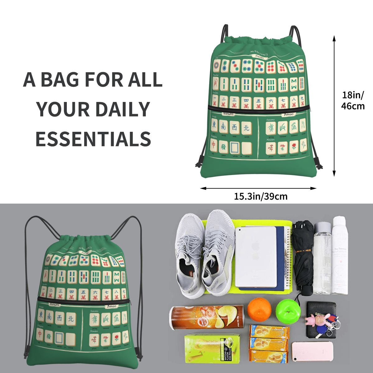 Mahjong Tile Pattern Backpacks - Tile Bag Drawstring บทวิจารณ์และราคา