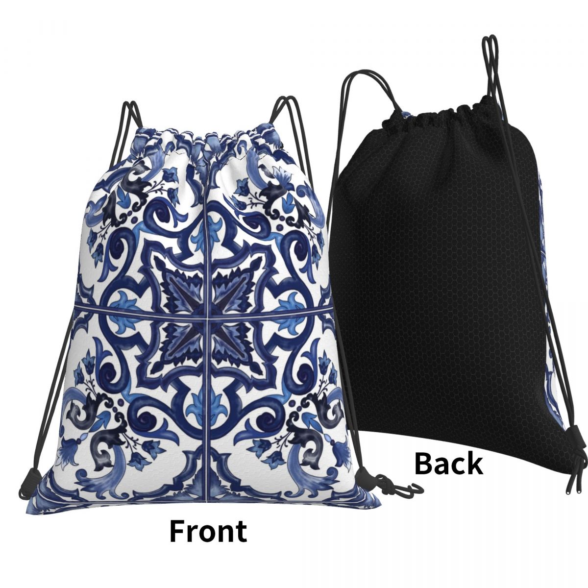 Blue Ornate Floral Mediterrane - Tile Bag Drawstring บทวิจารณ์และราคา