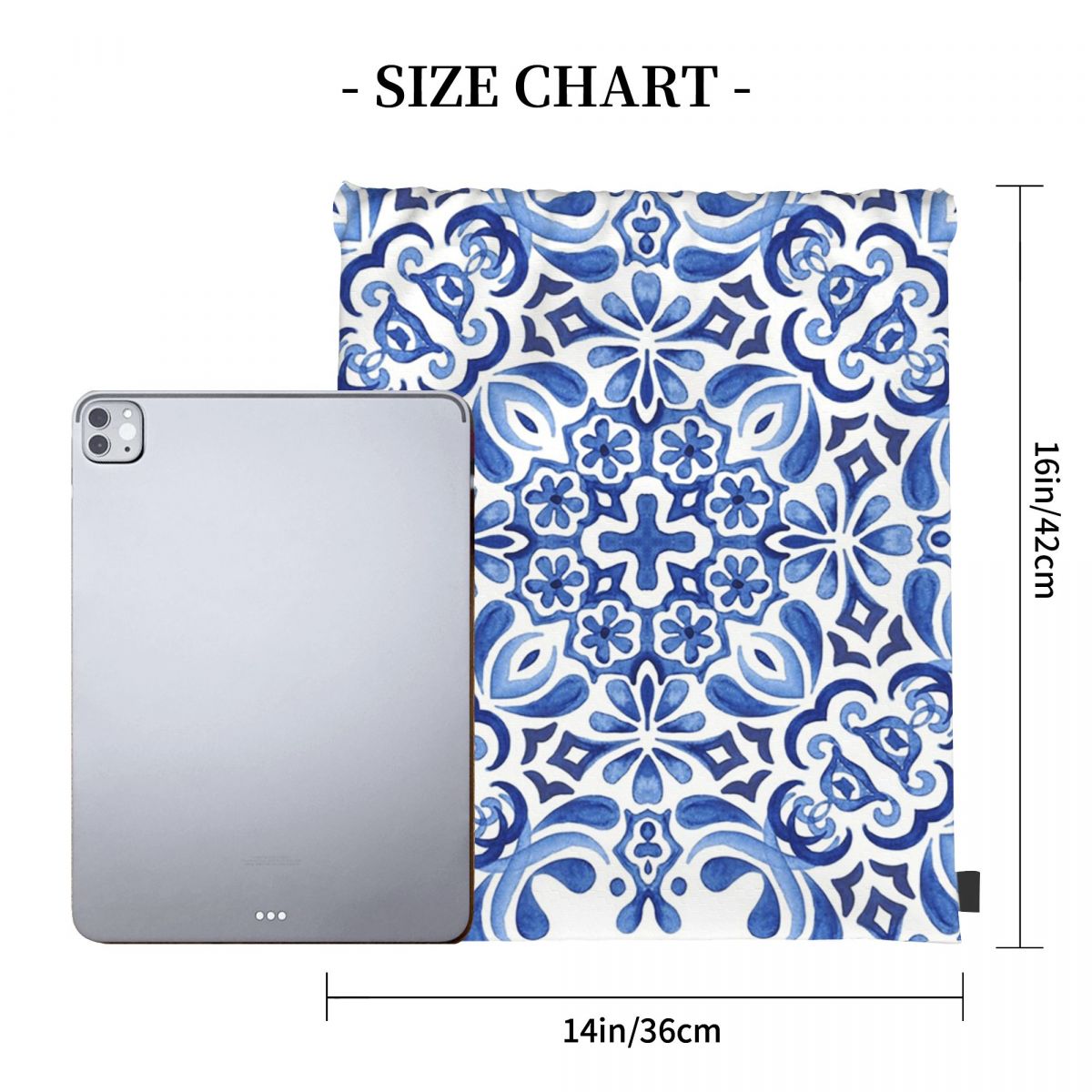 Mediterranean Mosaic Tiles Azu - Tile Bag Drawstring บทวิจารณ์และราคา