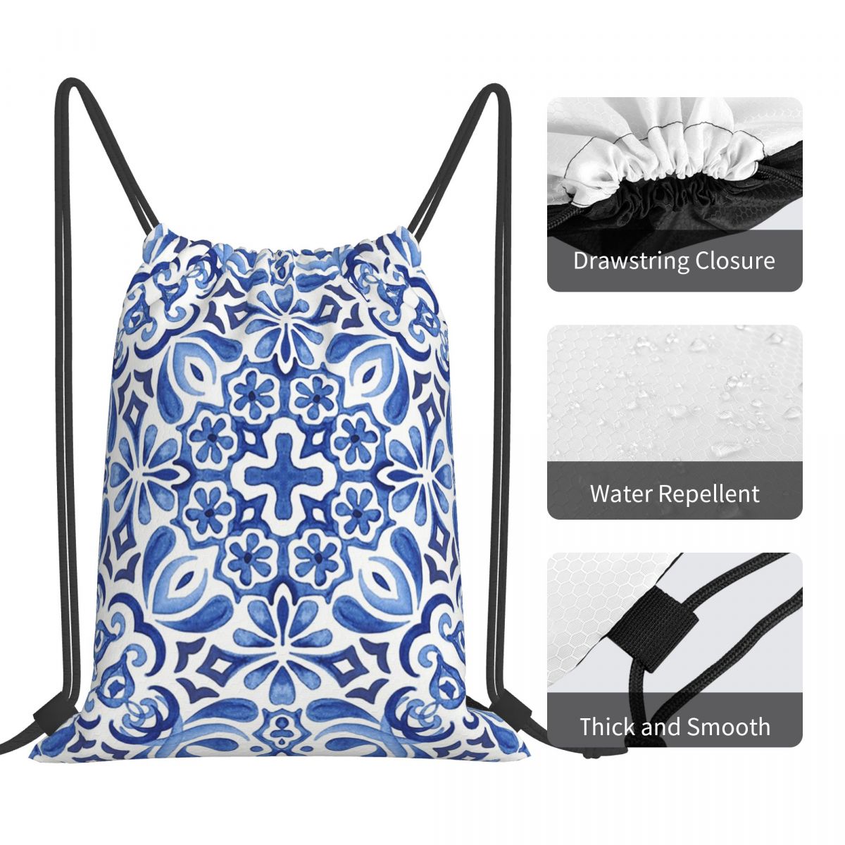 Mediterranean Mosaic Tiles Azu - Tile Bag Drawstring บทวิจารณ์และราคา
