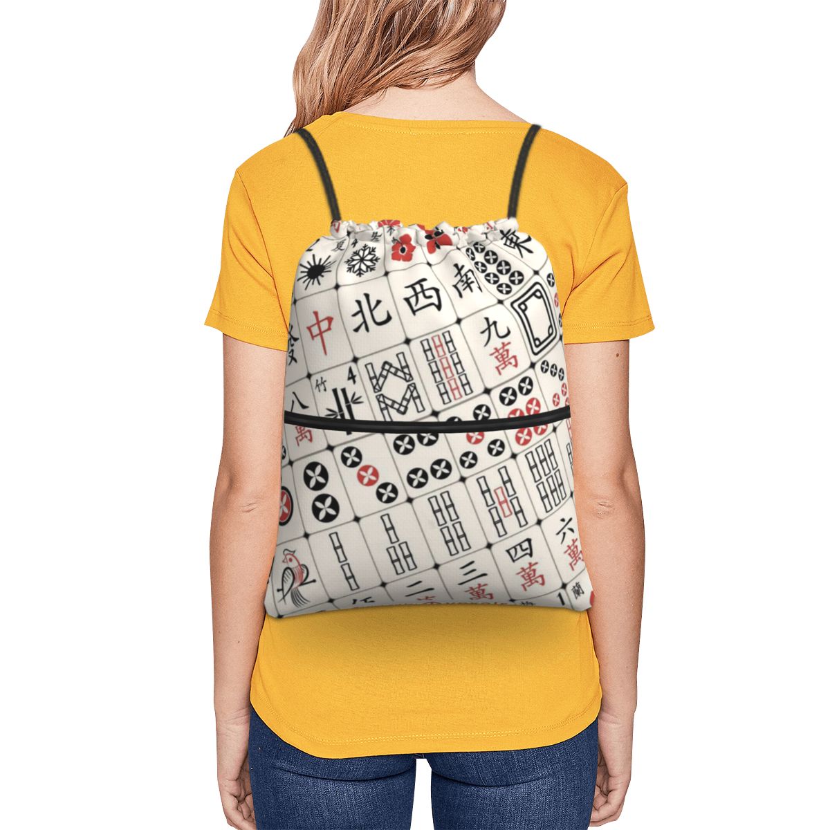 Mahjong Tile Pattern Backpacks - Tile Bag Drawstring บทวิจารณ์และราคา