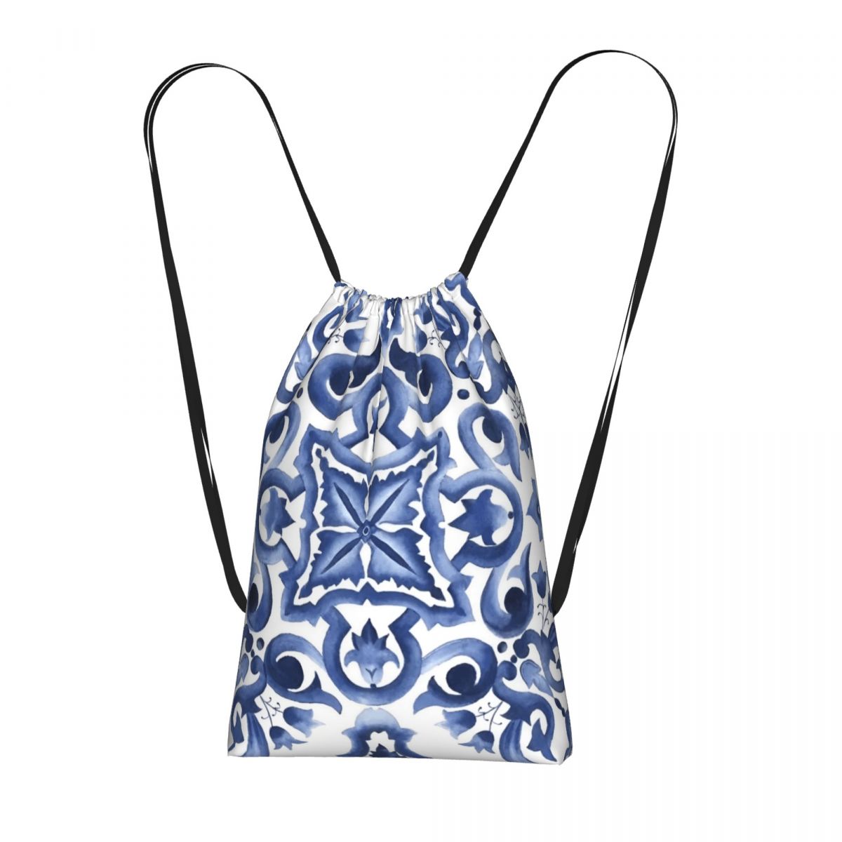 Blue Ornate Floral Mediterrane - Tile Bag Drawstring บทวิจารณ์และราคา