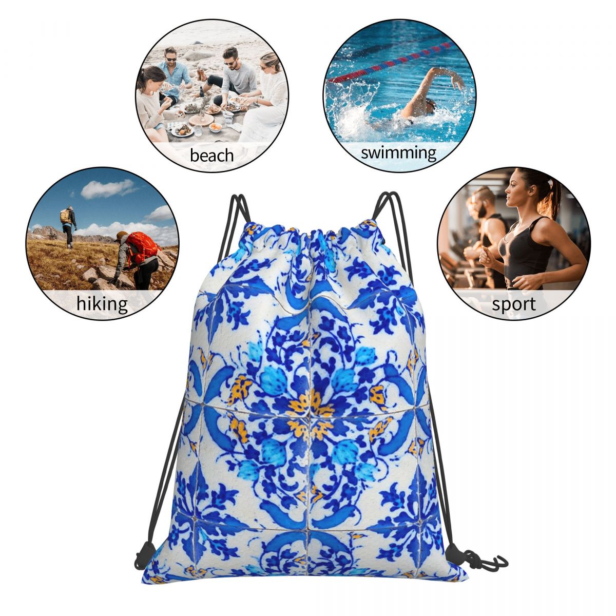 Portuguese Tile Decor Azulejo  - Tile Bag Drawstring บทวิจารณ์และราคา